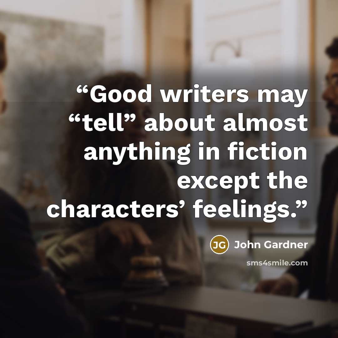 “Good writers may “tell” about almost anything in fiction except the characters’ feelings.” quote by John Gardner