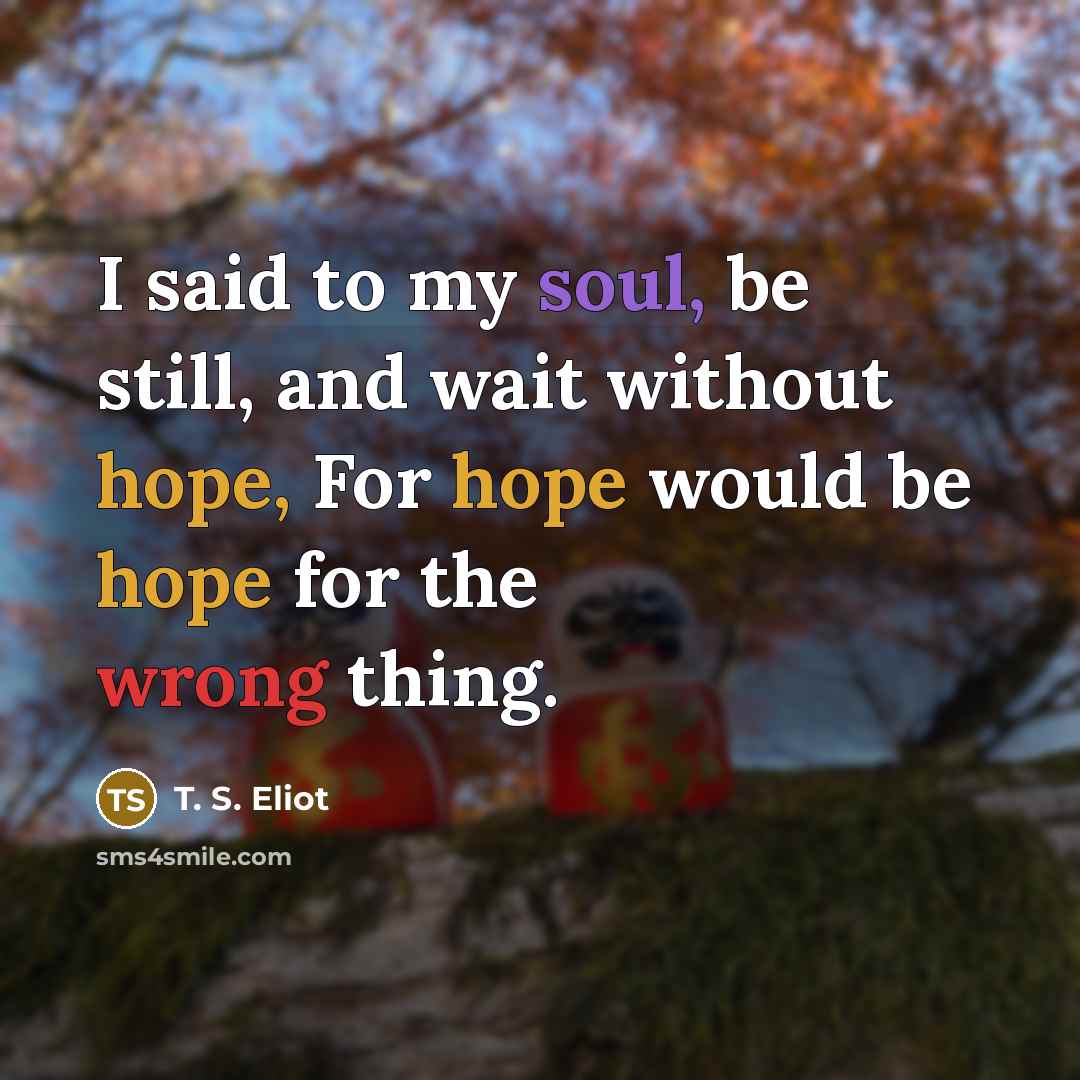 “I said to my soul, be still, and wait without…” quote by T. S. Eliot