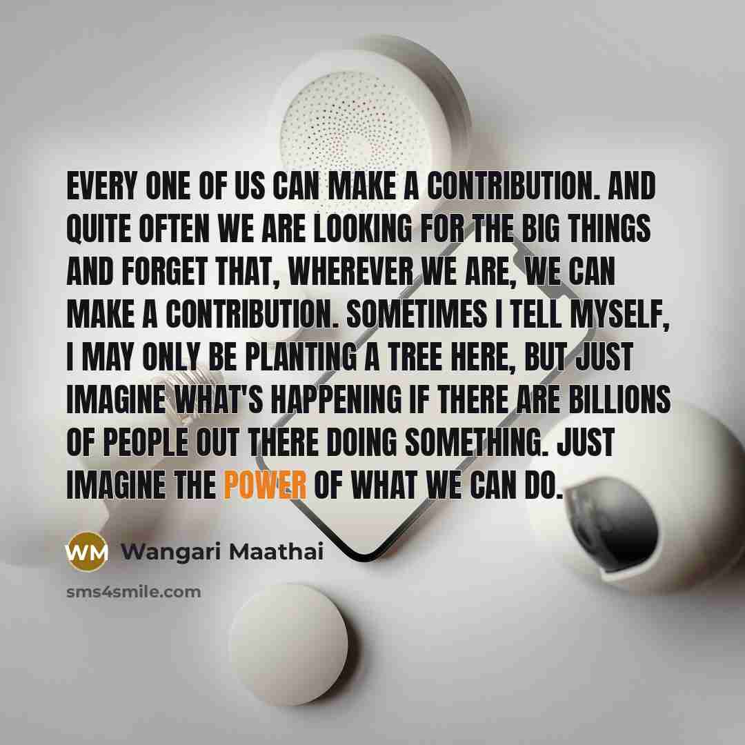 “Every one of us can make a contribution. And quite…” quote by Wangari Maathai