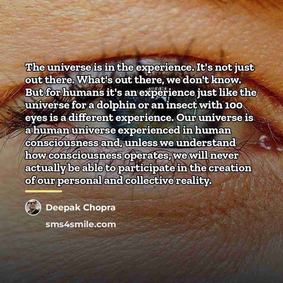 “The universe is in the experience. It's not just out…” quote by Deepak Chopra