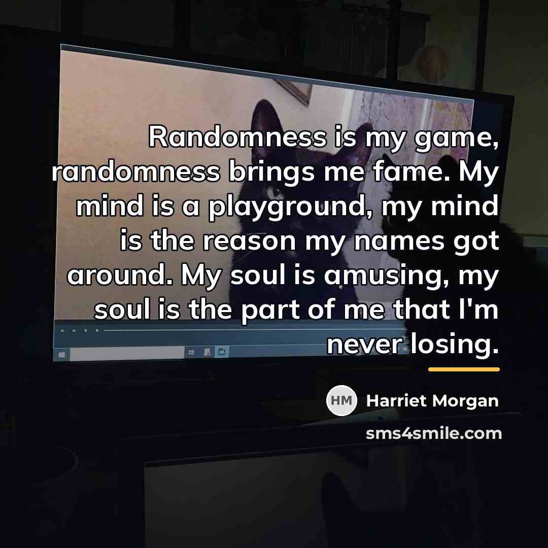 “Randomness is my game, randomness brings me fame. My mind…” quote by Harriet Morgan
