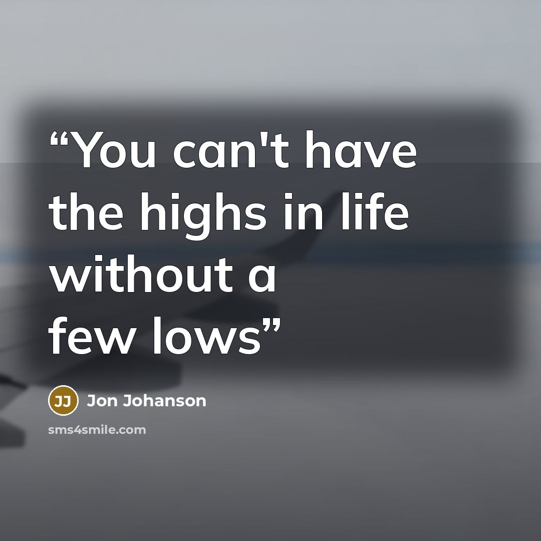 “You can't have the highs in life without a few lows” quote by Jon Johanson