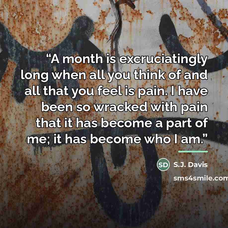 “A month is excruciatingly long when all you think of and all that you feel is pain. I have been so wracked with pain that it has become a part of me; it has become who I am.” quote by Anonymous