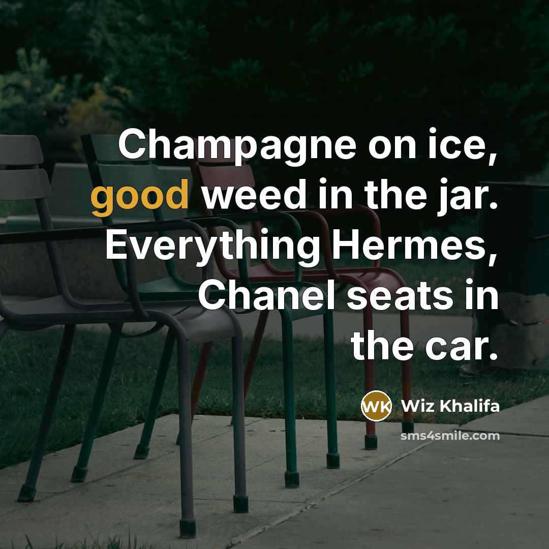 “Champagne on ice, good weed in the jar. Everything Hermes,…” quote by Wiz Khalifa