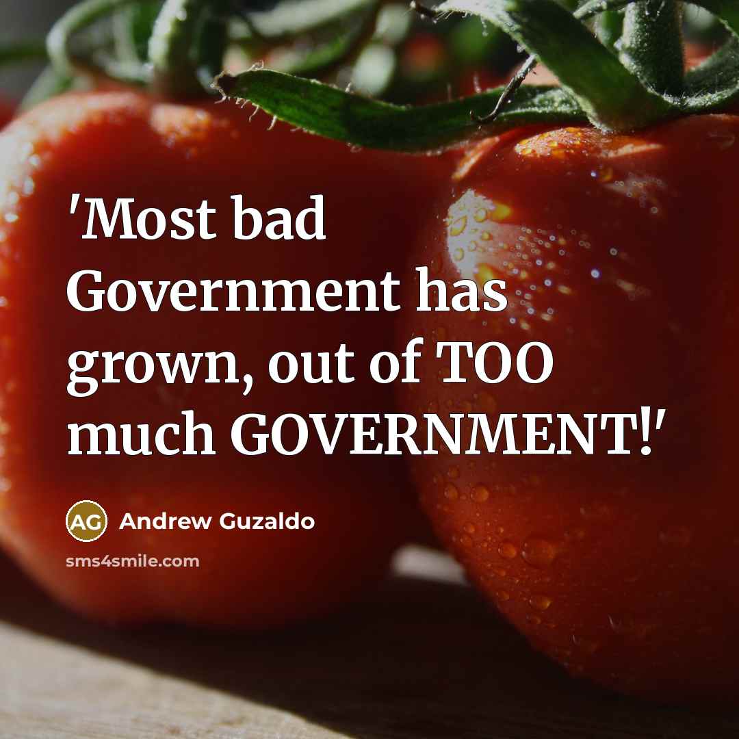 “'Most bad Government has grown, out of TOO much GOVERNMENT!'…” quote by Andrew Guzaldo