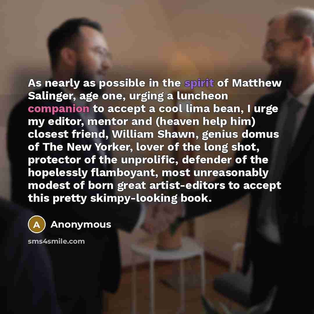 “As nearly as possible in the spirit of Matthew Salinger,…” quote by Anonymous