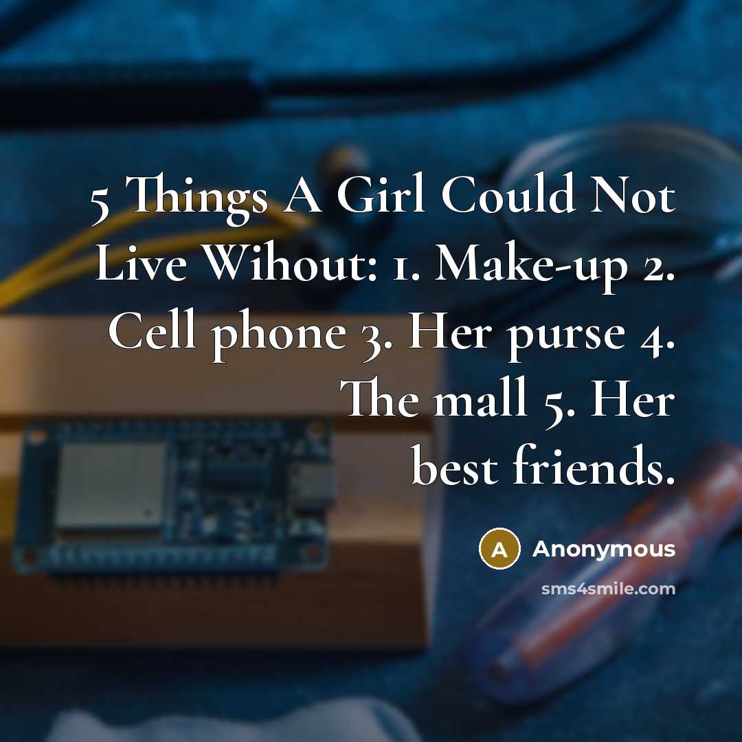 “5 Things A Girl Could Not Live Wihout: 1. Make-up…” quote by Anonymous
