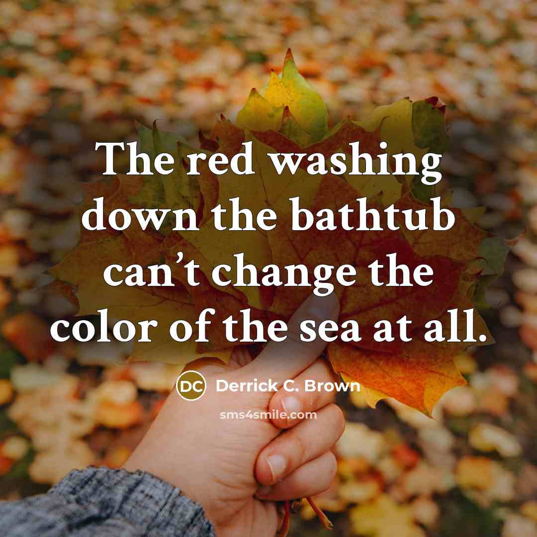 “The red washing down the bathtub can’t change the color of the sea at all.” quote by Derrick C. Brown