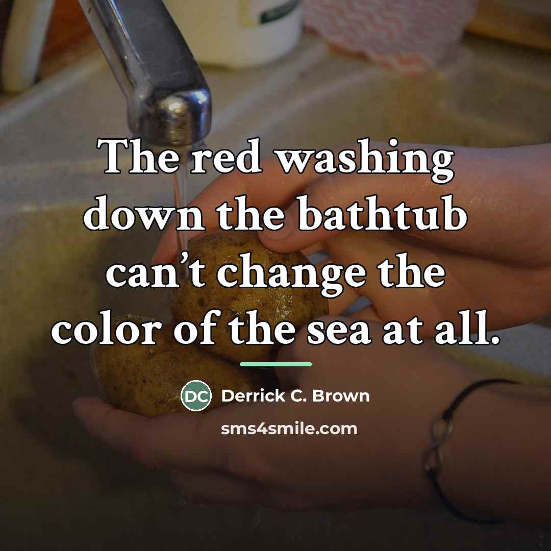 “The red washing down the bathtub can’t change the color…” quote by Derrick C. Brown