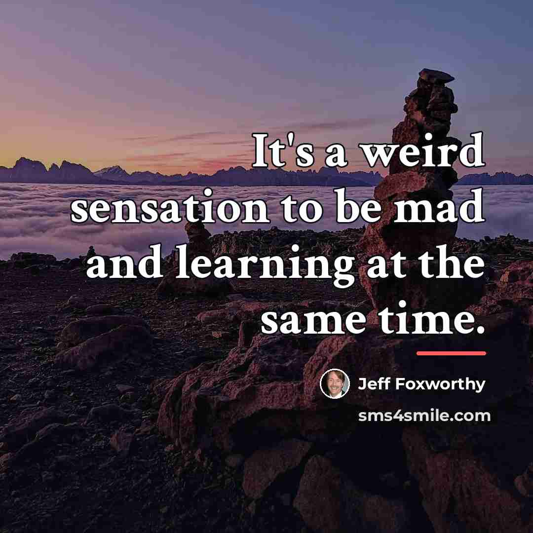 “It's a weird sensation to be mad and learning at…” quote by Jeff Foxworthy
