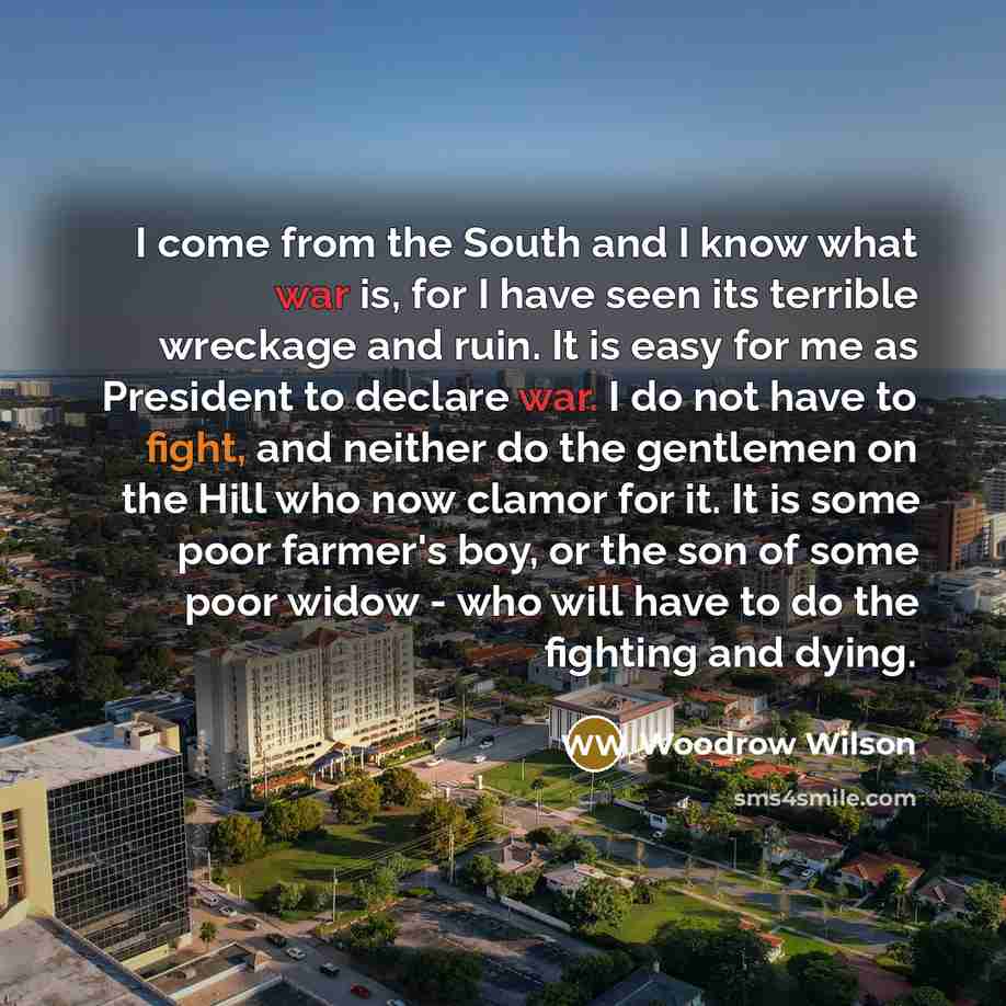 “I come from the South and I know what war…” quote by Woodrow Wilson