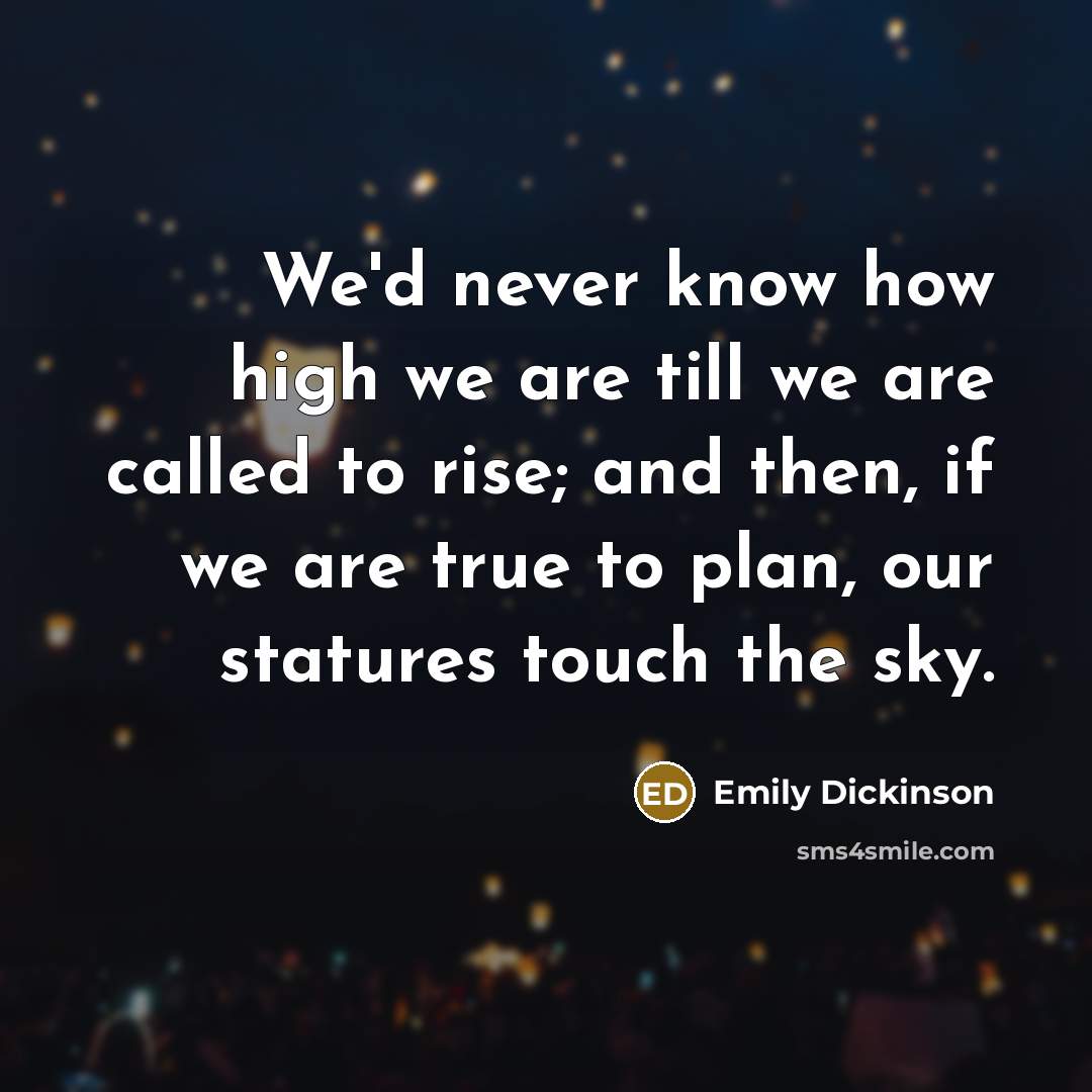 “We'd never know how high we are till we are…” quote by Emily Dickinson