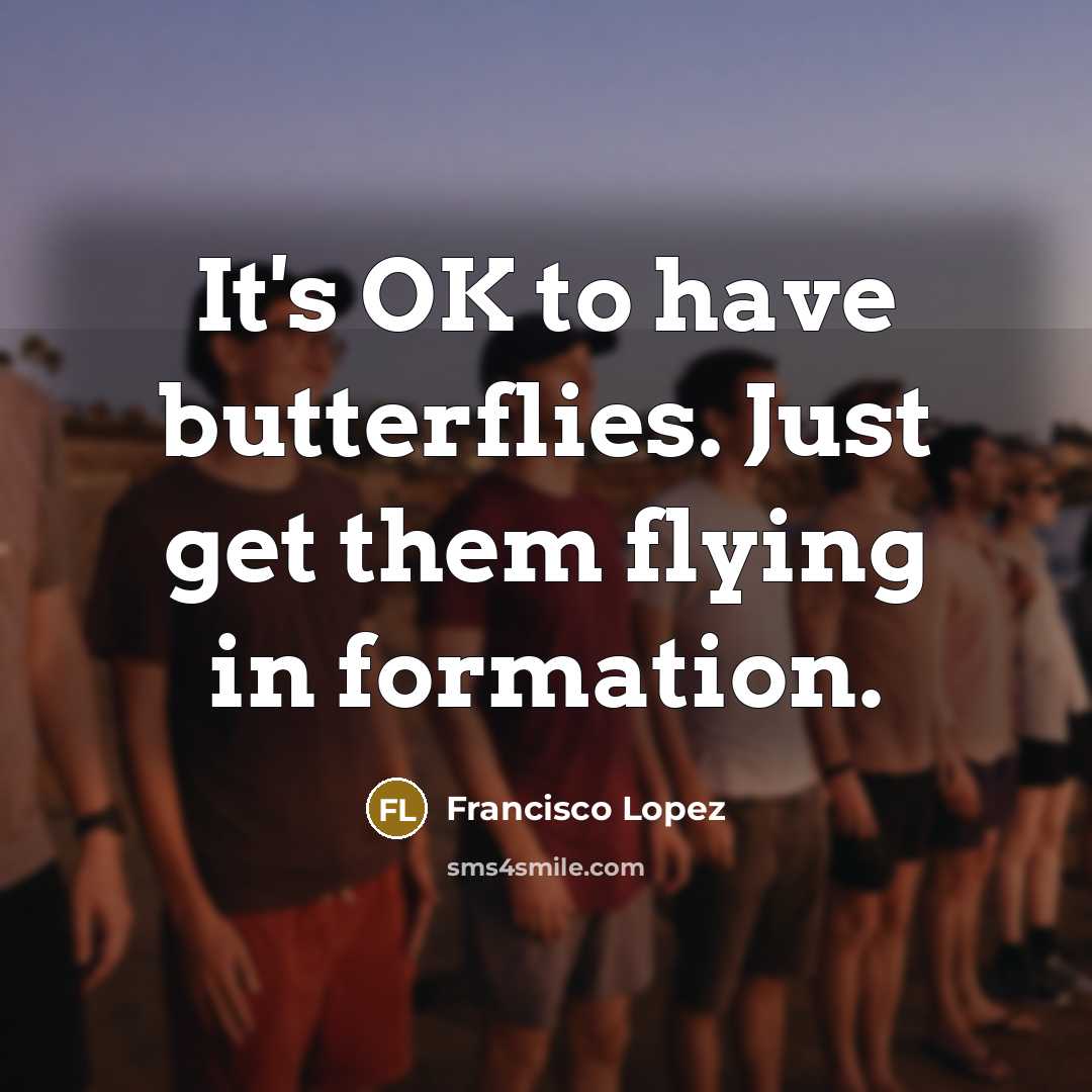 “It's OK to have butterflies. Just get them flying in formation.” quote by Francisco Lopez