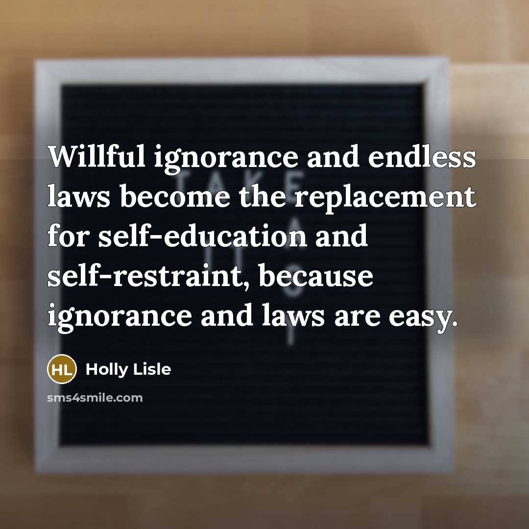 “Willful ignorance and endless laws become the replacement for self-education…” quote by Holly Lisle