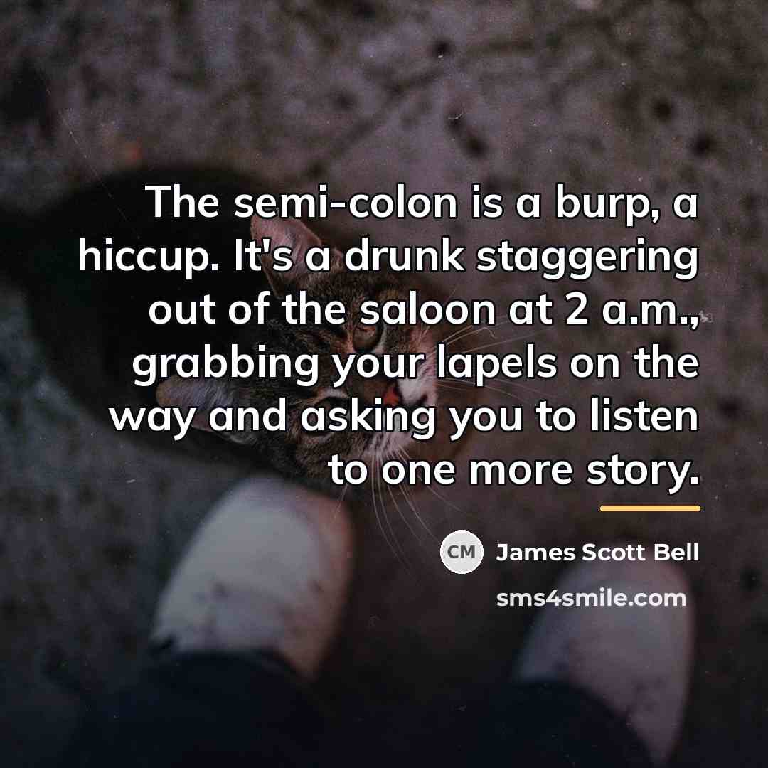 “The semi-colon is a burp, a hiccup. It's a drunk…” quote by James Scott Bell