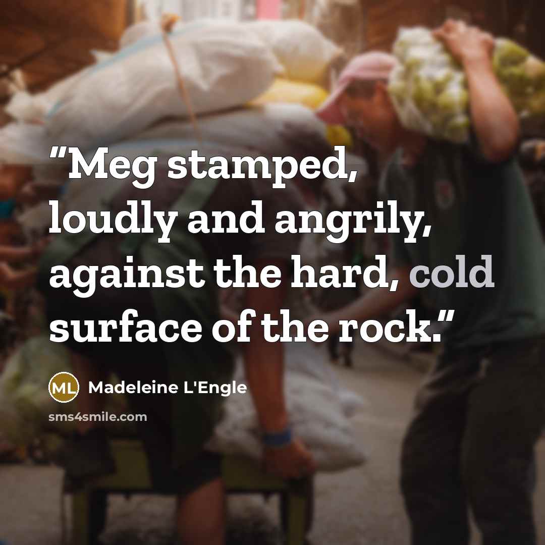 “Meg stamped, loudly and angrily, against the hard, cold surface of the rock.” quote by Madeleine L'Engle