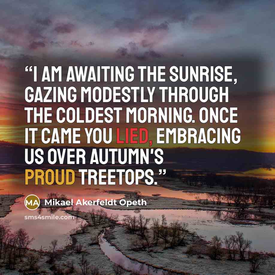 “I am awaiting the sunrise, gazing modestly through the coldest morning. Once it came you lied, embracing us over autumn's proud treetops.” quote by Mikael Akerfeldt Opeth
