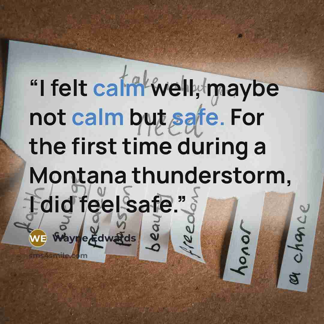 “I felt calm well, maybe not calm but safe. For the first time during a Montana thunderstorm, I did feel safe.” quote by Wayne Edwards