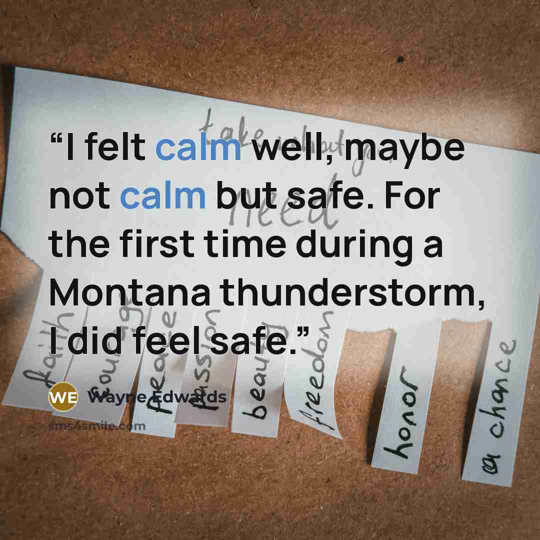 “I felt calm well, maybe not calm but safe. For the first time during a Montana thunderstorm, I did feel safe.” quote by Wayne Edwards