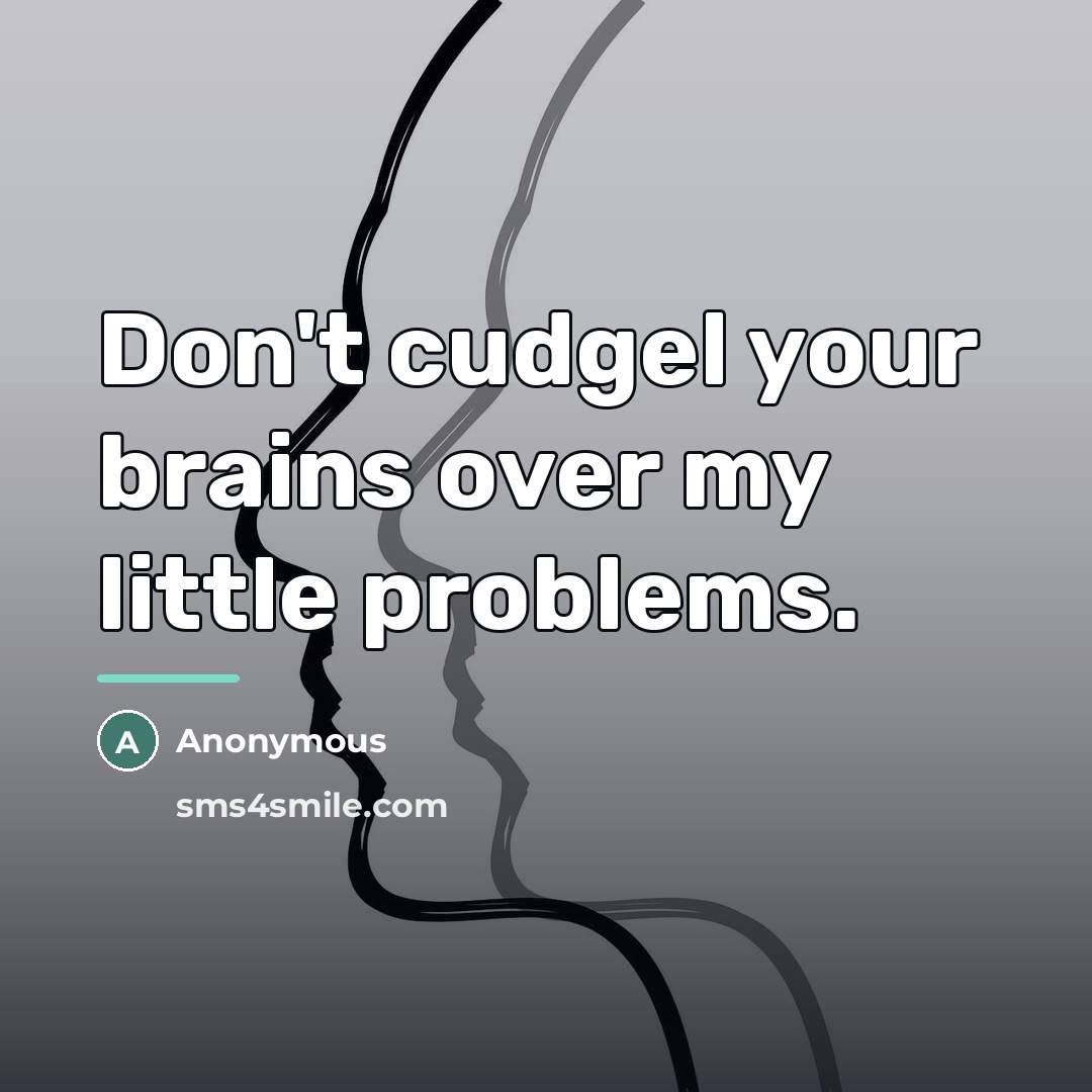 “Don't cudgel your brains over my little problems.…” quote by Anonymous