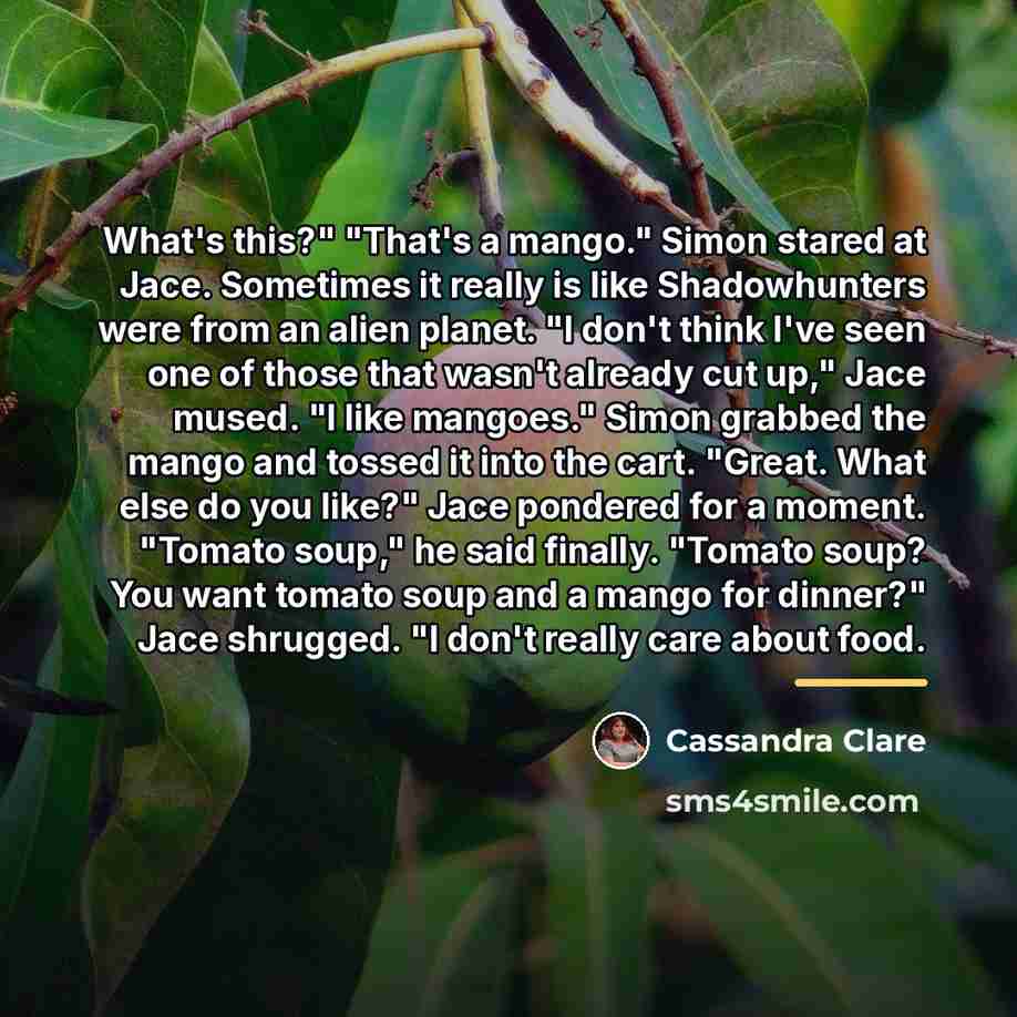 “What's this?" "That's a mango." Simon stared at Jace. Sometimes…” quote by Cassandra Clare