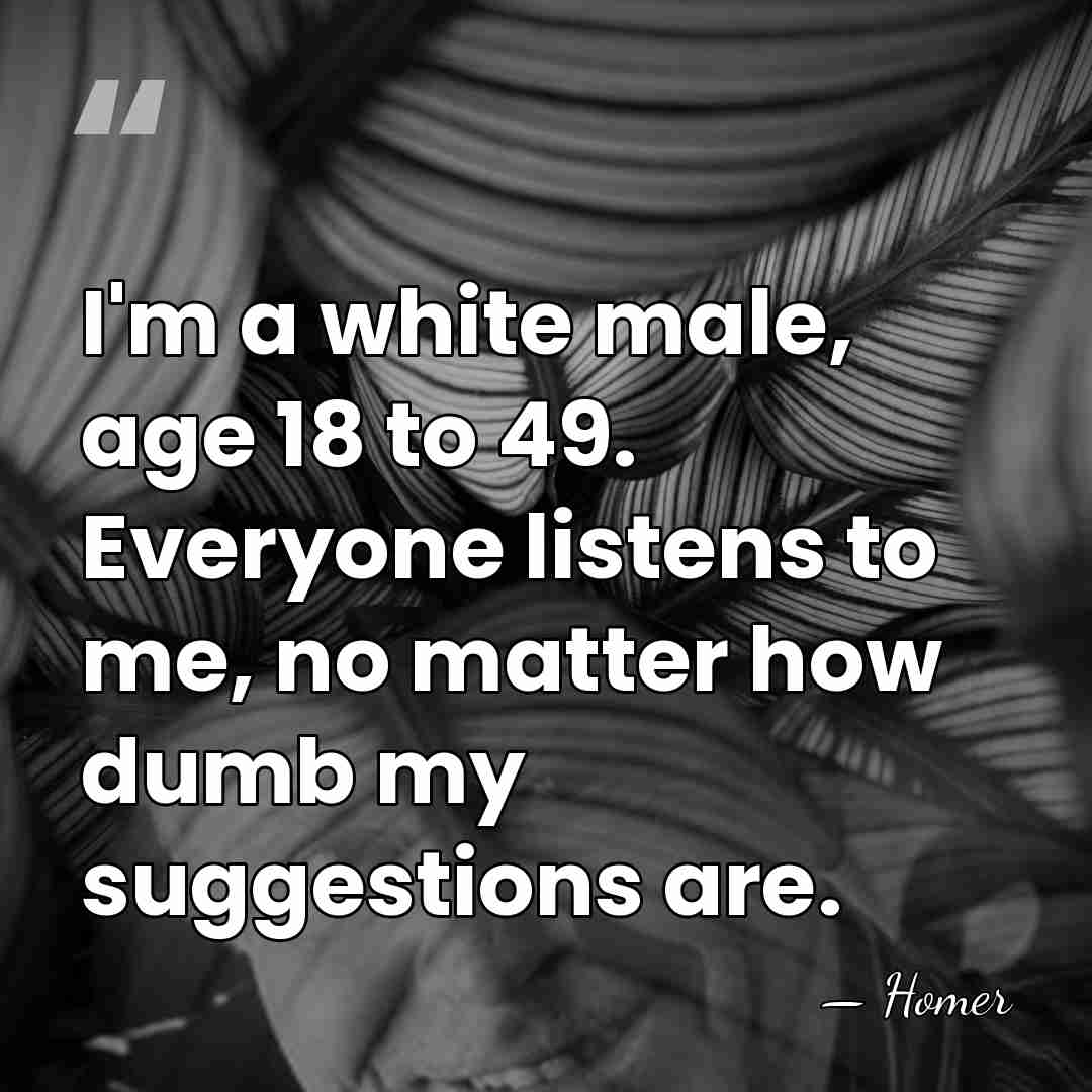 I'm a white male, age 18 to 49. Everyone listens to me,&hellip; - Homer