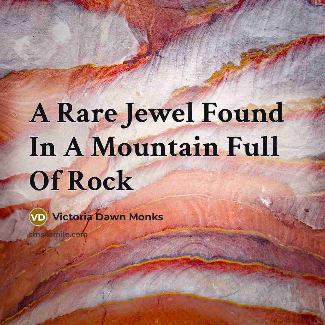 “A Rare Jewel Found In A Mountain Full Of Rock…” quote by Victoria Dawn Monks