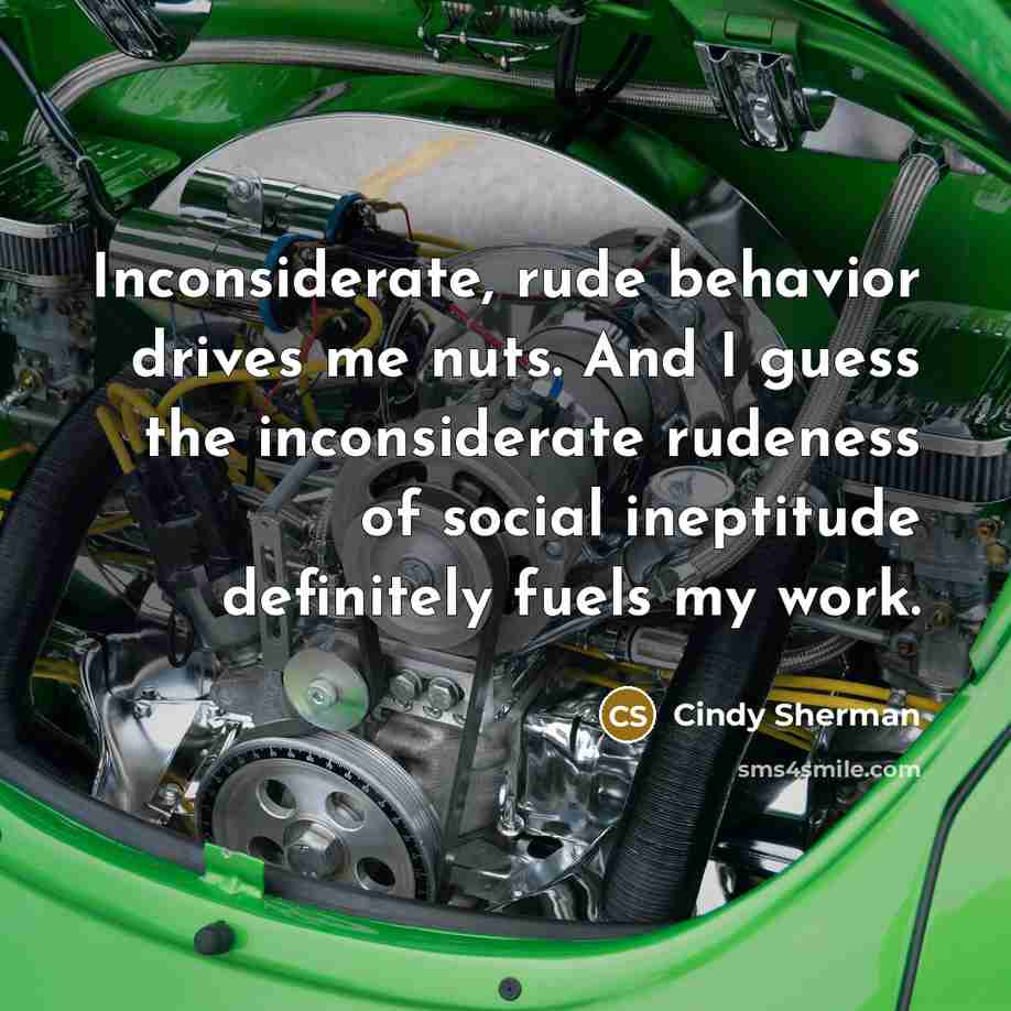 “Inconsiderate, rude behavior drives me nuts. And I guess the…” quote by Cindy Sherman