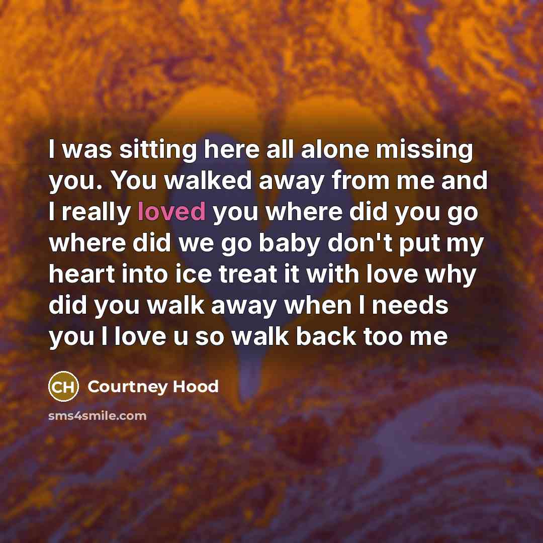 “I was sitting here all alone missing you. You walked…” quote by Courtney Hood