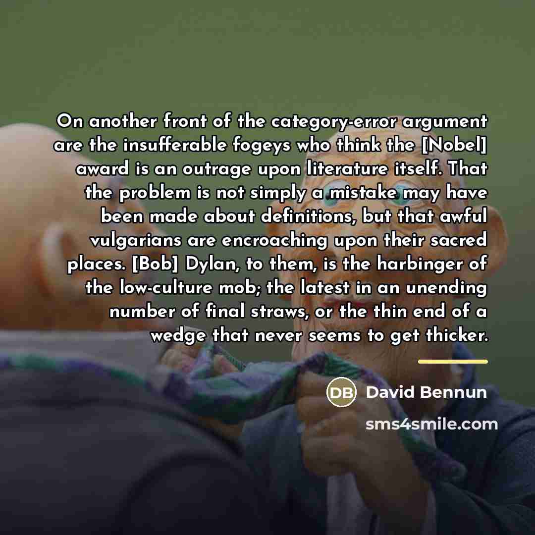 “On another front of the category-error argument are the insufferable…” quote by David Bennun