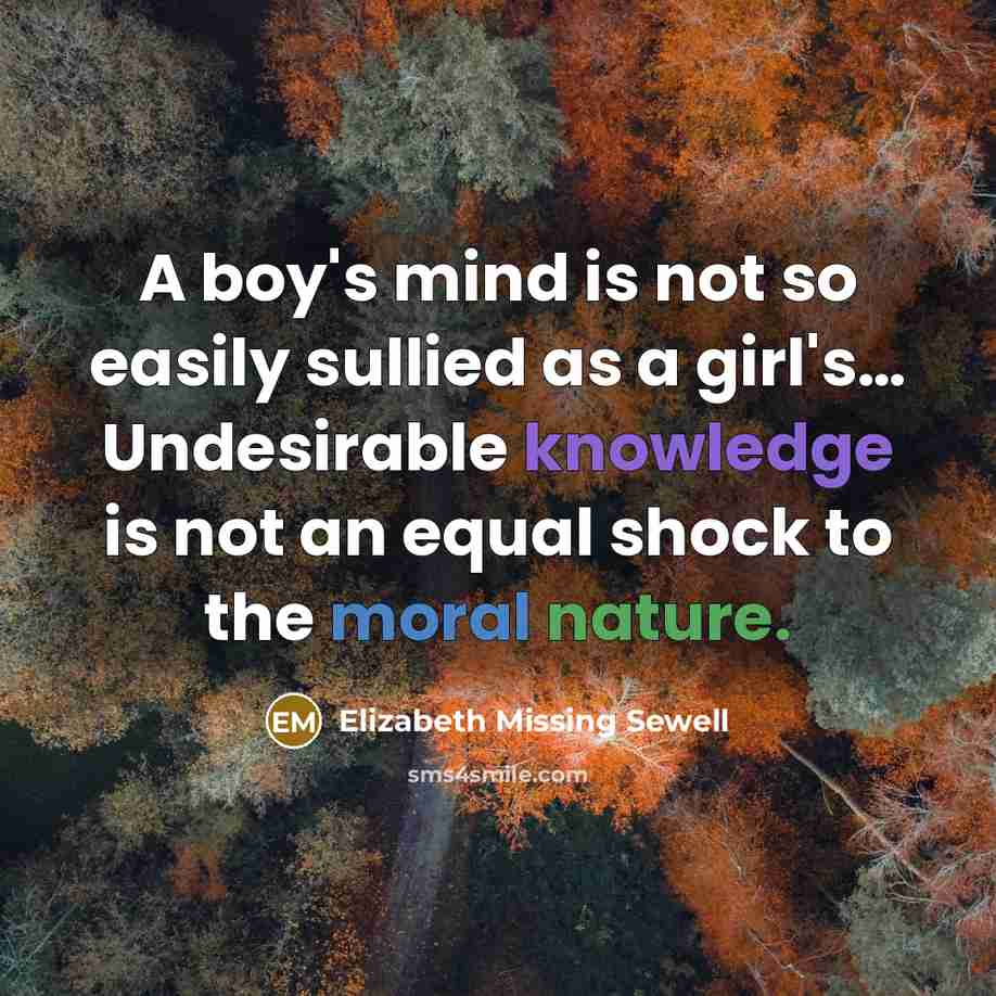 “A boy's mind is not so easily sullied as a…” quote by Elizabeth Missing Sewell