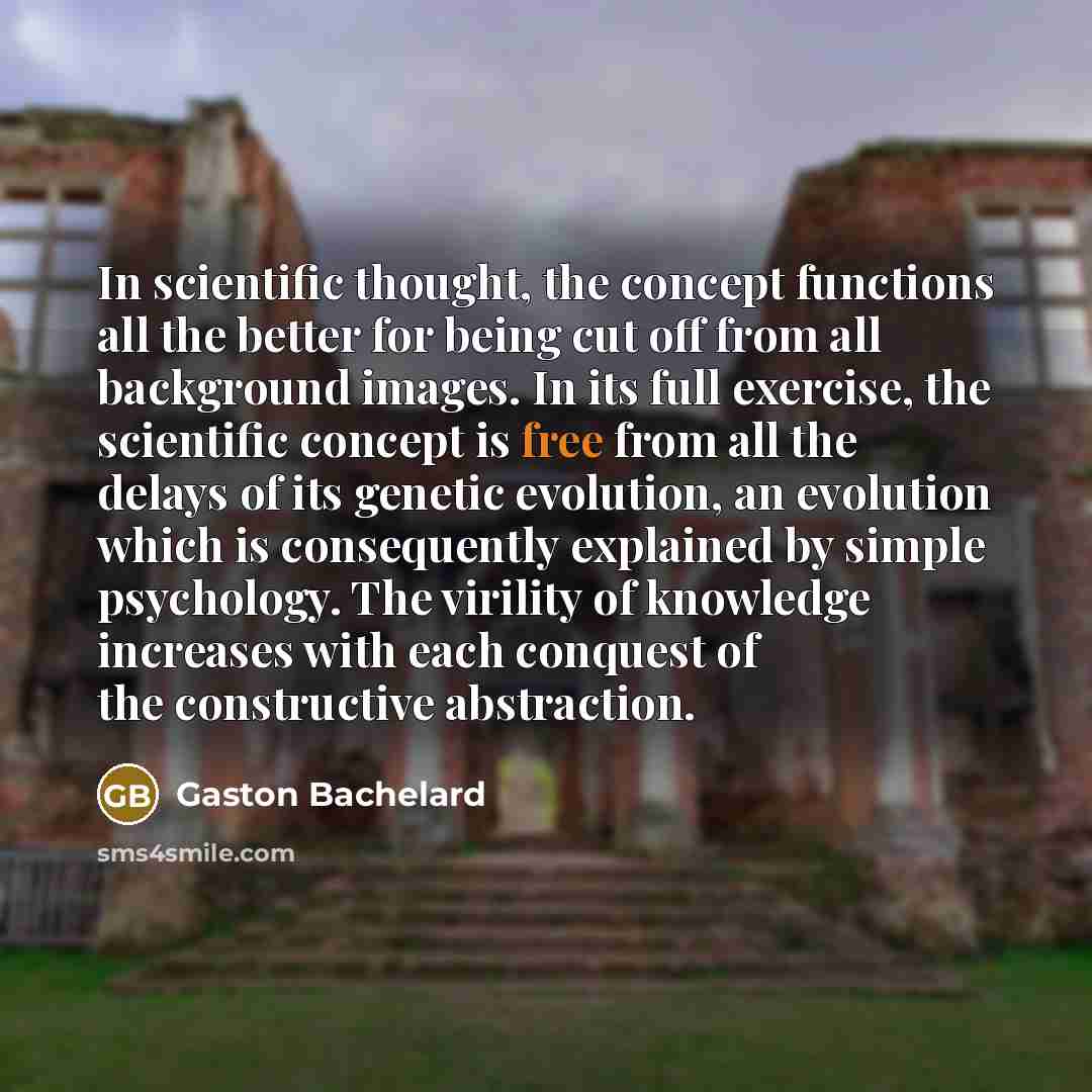 “In scientific thought, the concept functions all the better for…” quote by Gaston Bachelard