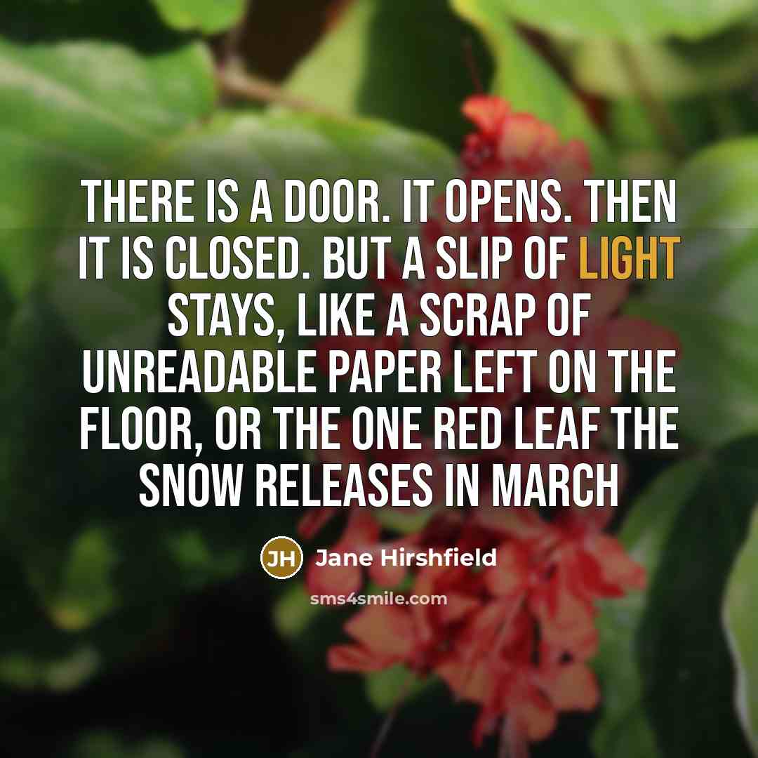 “There is a door. It opens. Then it is closed.…” quote by Jane Hirshfield