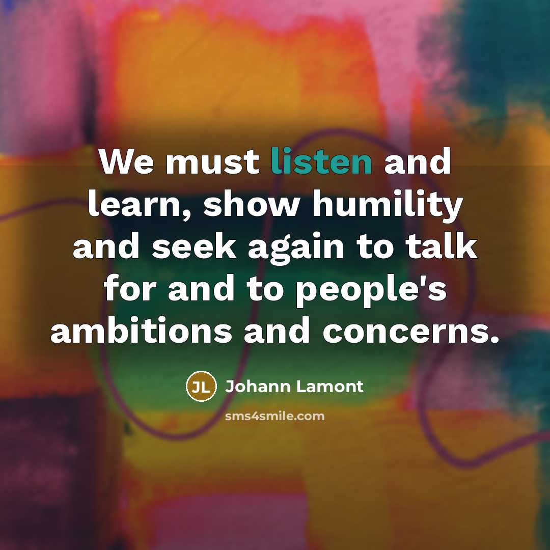 “We must listen and learn, show humility and seek again…” quote by Johann Lamont