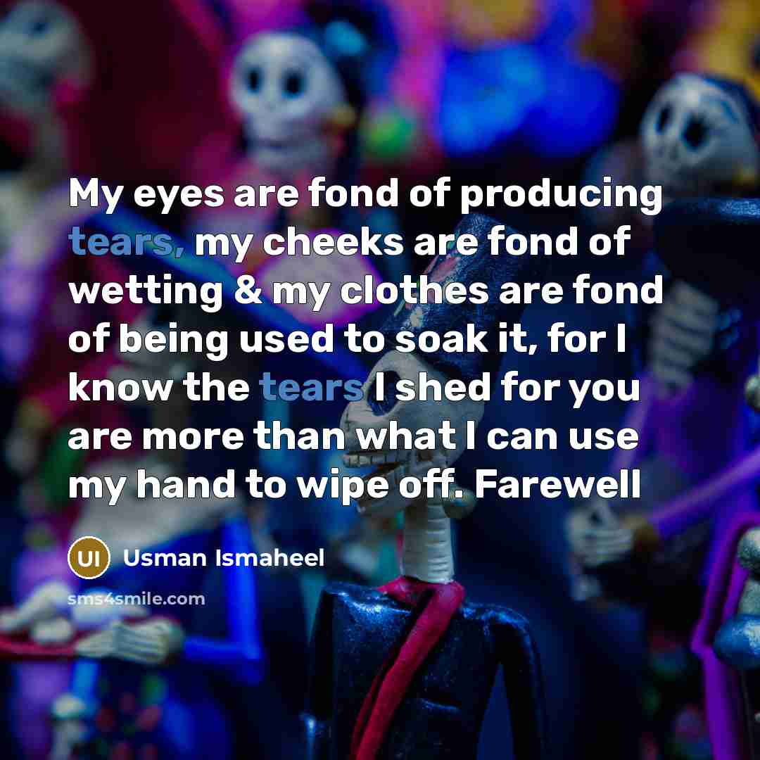 “My eyes are fond of producing tears, my cheeks are…” quote by Usman Ismaheel
