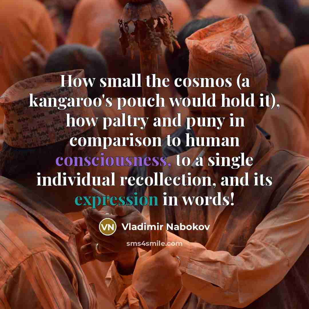 “How small the cosmos (a kangaroo's pouch would hold it),…” quote by Vladimir Nabokov