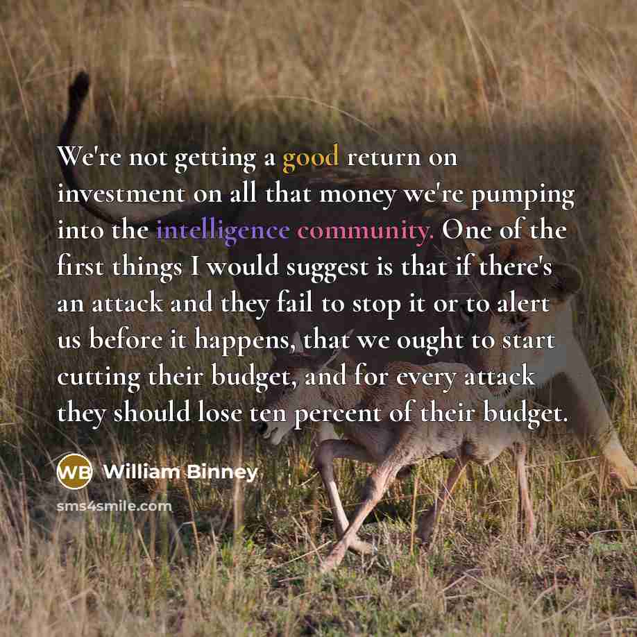 “We're not getting a good return on investment on all that money we're pumping into the intelligence community. One of the first things I would suggest is that if there's an attack and they fail to stop it or to alert us before it happens, that we ought to start cutting their budget, and for every…” quote by William Binney