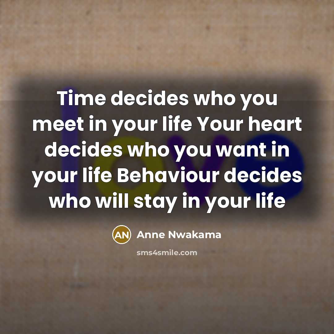 “Time decides who you meet in your life Your heart…” quote by Anne Nwakama
