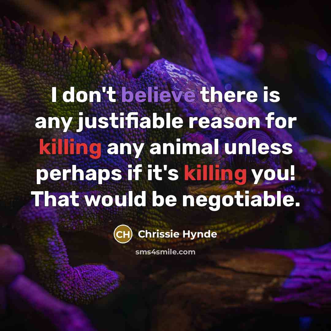 “I don't believe there is any justifiable reason for killing…” quote by Chrissie Hynde