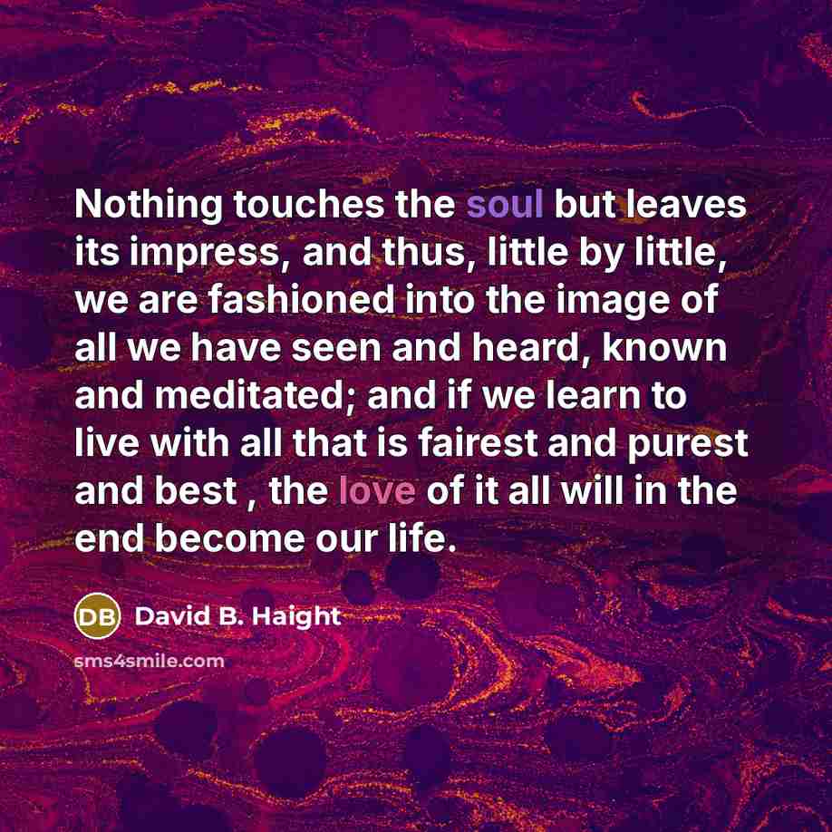 “Nothing touches the soul but leaves its impress, and thus,…” quote by David B. Haight