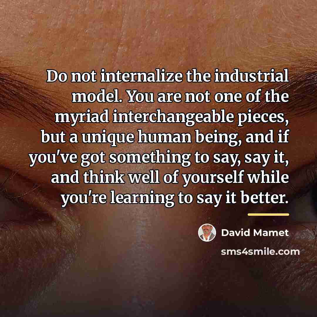 “Do not internalize the industrial model. You are not one…” quote by David Mamet
