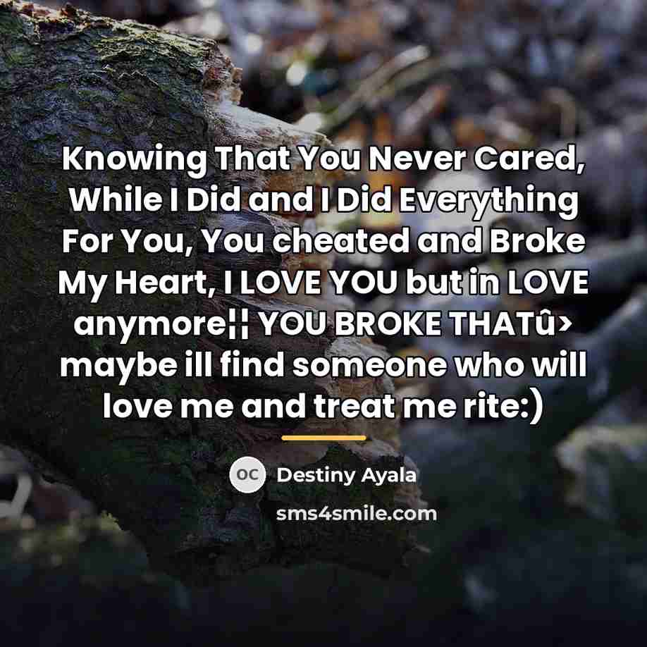 “Knowing That You Never Cared, While I Did and I…” quote by Destiny Ayala