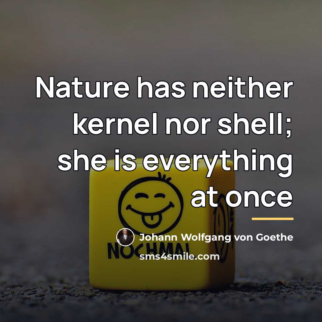 “Nature has neither kernel nor shell; she is everything at…” quote by Johann Wolfgang Von Goethe