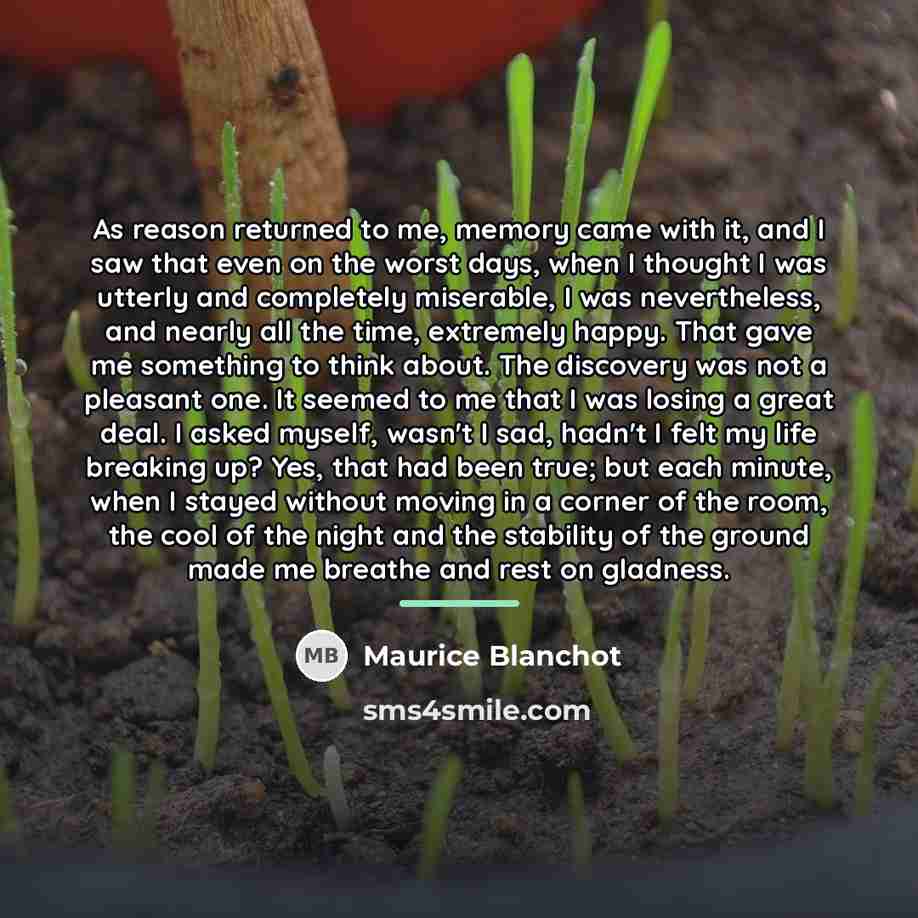 “As reason returned to me, memory came with it, and…” quote by Maurice Blanchot