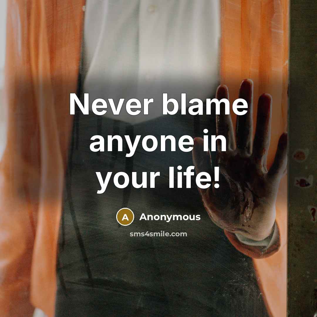 “Never blame anyone in your life!” quote by Anonymous