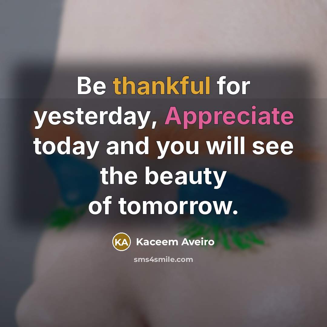 “Be thankful for yesterday, Appreciate today and you will see…” quote by Kaceem Aveiro
