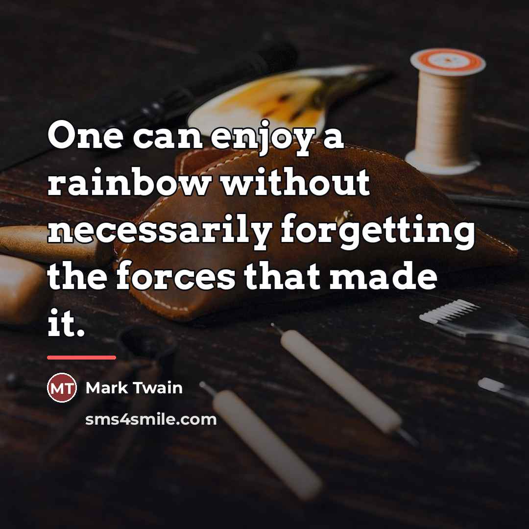 “One can enjoy a rainbow without necessarily forgetting the forces…” quote by Mark Twain