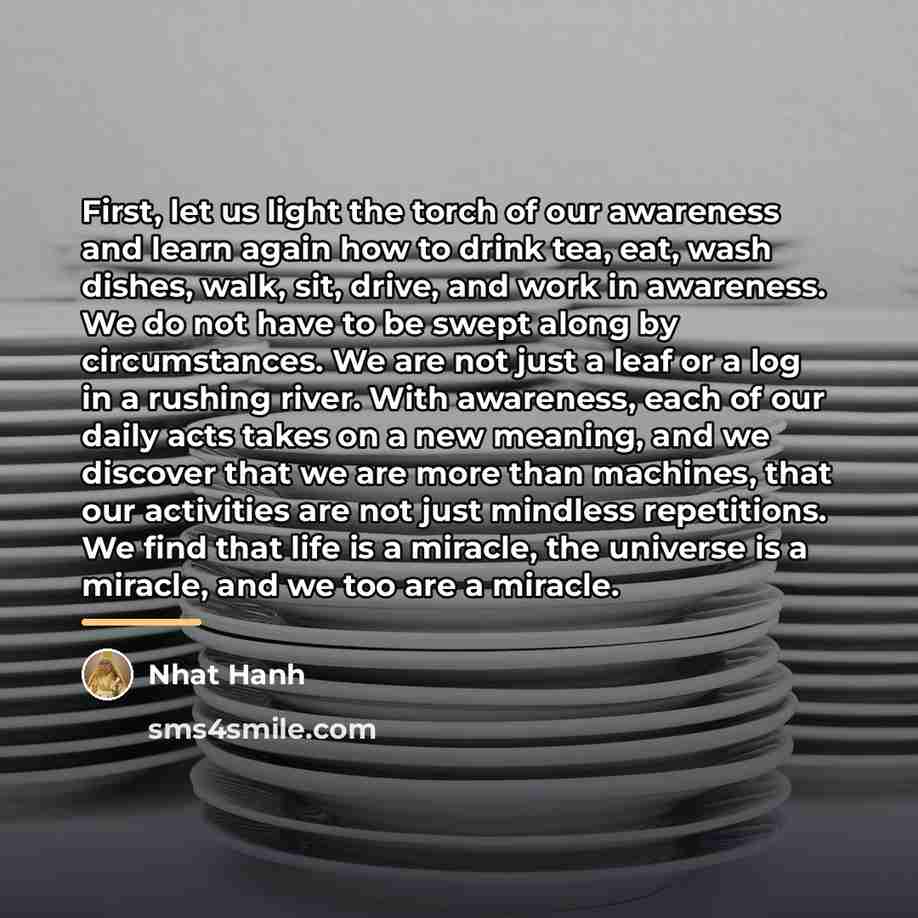 “First, let us light the torch of our awareness and…” quote by Nhat Hanh
