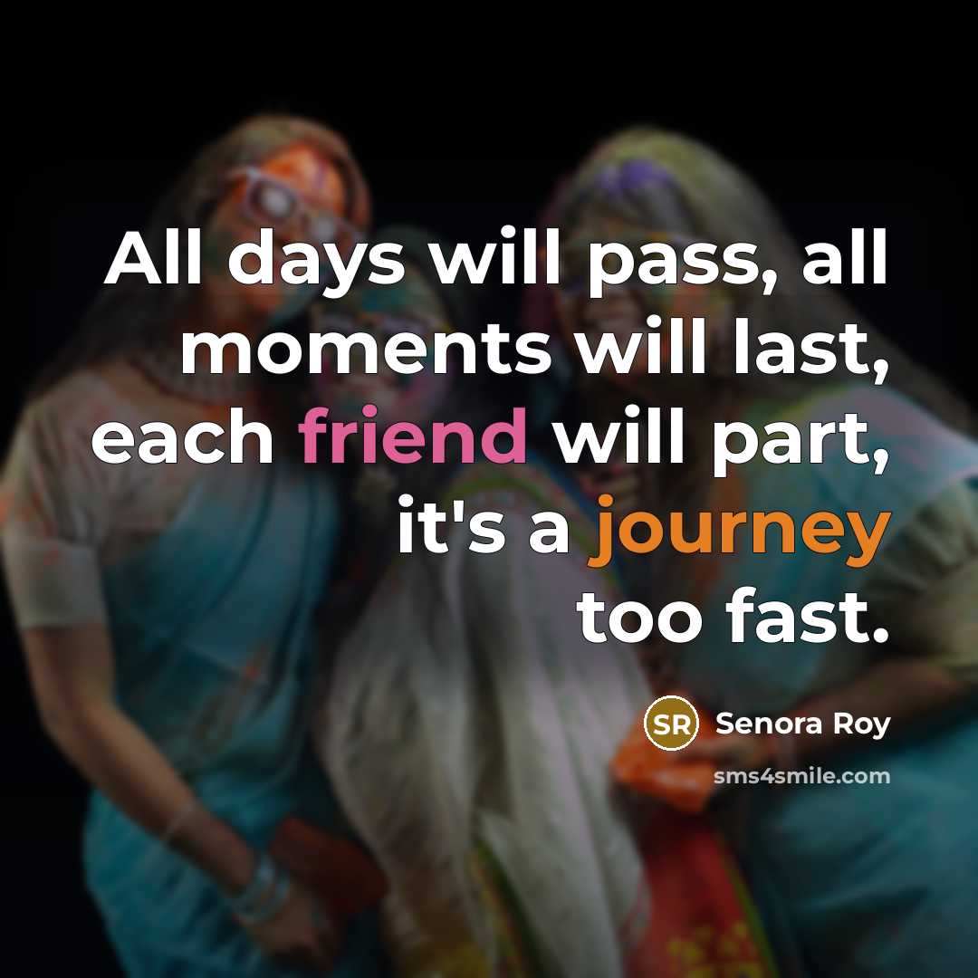 “All days will pass, all moments will last, each friend will part, it's a journey too fast.” quote by Senora Roy