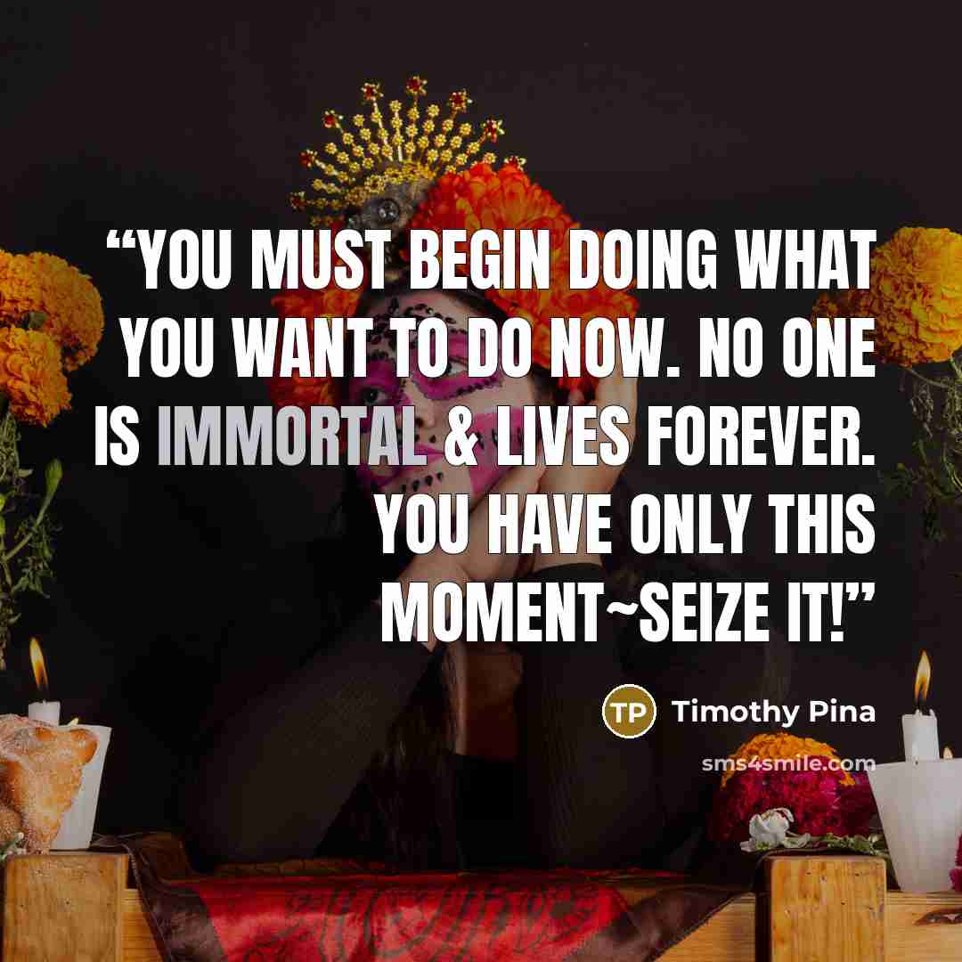 “You must begin doing what you want to do now. No one is immortal & lives forever. You have only this moment~seize it!” quote by Timothy Pina
